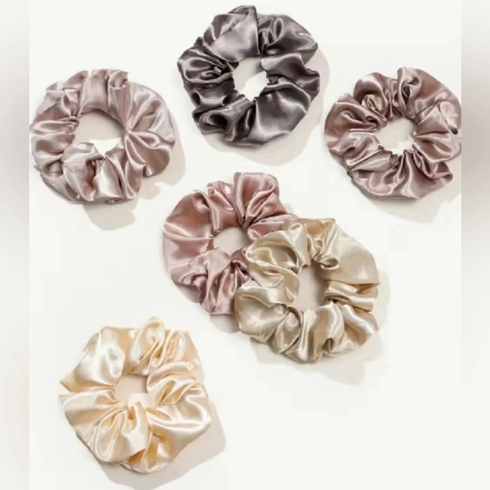 NWT🤎 12 Pc Satin Scrunchie Set Brown Cream Tan Grey Neutral Tones - Picture 3 of 3